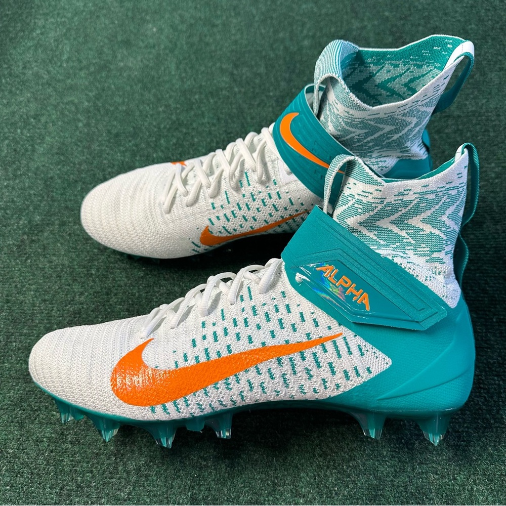 Nike Alpha Menace Elite 2 Football Cleats Miami Dolphins BV2077-108 Men's Sz 15